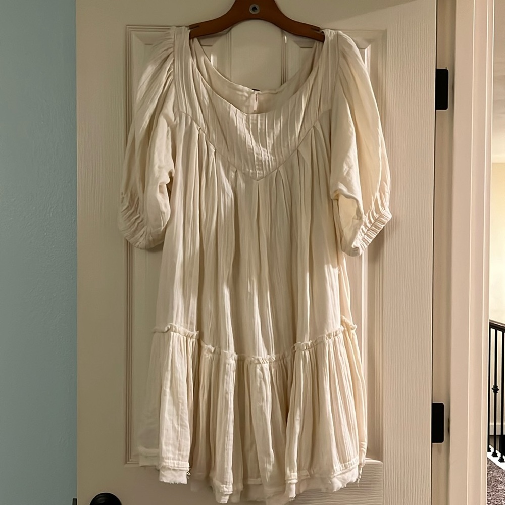 Free People cream mini mid-sleeve dress